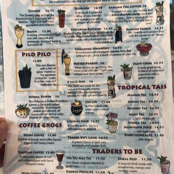 Trader Vics - Cocktail Menu - Tiki Bars Near Me - San Jose, California
