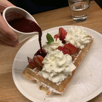 Nero Waffles - Strawberry Belgian waffle with whipped cream and berry coulis - Desserts Near Me - Vancouver, British Columbia