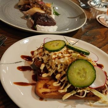 Riel - Pork tonkatsu and hanger steak - New American Near Me - Houston, Texas Riel - Pork tonkatsu and hanger steak - New American Near Me - Houston, Texas