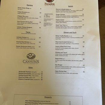 Paradox Grille - Dinner menu - New American Near Me - Gateway, Colorado Paradox Grille - Dinner menu - New American Near Me - Gateway, Colorado