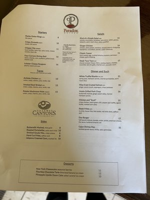 Menu photo 2 Paradox Grille Gateway, CO Menu photo 2 Paradox Grille Gateway, CO