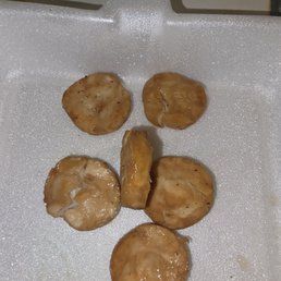 These are supposed to be "scallops". Overcooked, chewy, and I'm not even sure they are actually scallops. These are supposed to be "scallops". Overcooked, chewy, and I'm not even sure they are actually scallops.