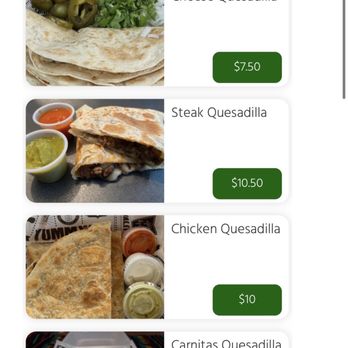 Ocelotl Mexican Cocinita - Quesadillas prices from online menu - Food Trucks Near Me
