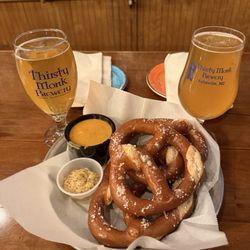 Thirsty Monk - The Thirsty Monk pretzels paired with a Holy Wit and a Nerd Nectar Hazy IPA.