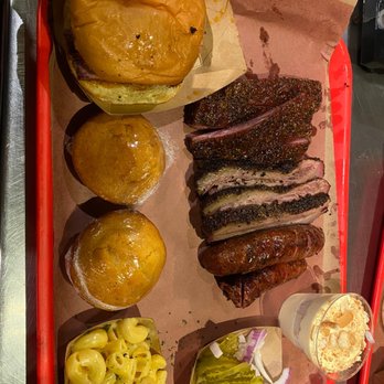 Terry Black's Barbecue - Brisket Sandwich, 1/2 lb Pork ribs, 1/2 lb sliced brisket, 1/2 lb sausage, cornbread, 5 oz. mac n cheese, banana pudding - Barbeque Near Me - Austin, Texas Terry Black's Barbecue - Brisket Sandwich, 1/2 lb Pork ribs, 1/2 lb sliced brisket, 1/2 lb sausage, cornbread, 5 oz. mac n cheese, banana pudding - Barbeque Near Me - Austin, Texas