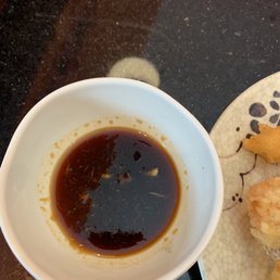 The sauce with the tempura shrimp and veggies