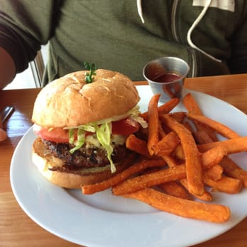 Uptown Cafe - Sweet potato Fries and a burger. - Cafes Near Me - Warrenton, Oregon