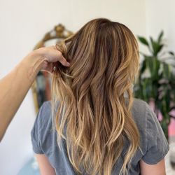 Hair & Extensions - Niko - Golden balayage with color me by Kevin Murphy and styled with body mass, powder puff and anti gravity spray