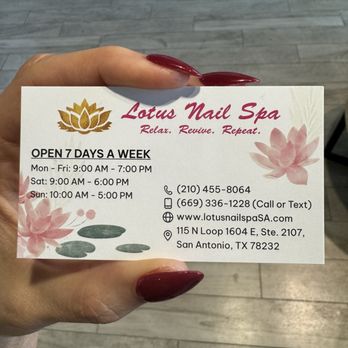 Lotus Nail Spa - Business card & hours - Nail Salons Near Me - San Antonio, Texas