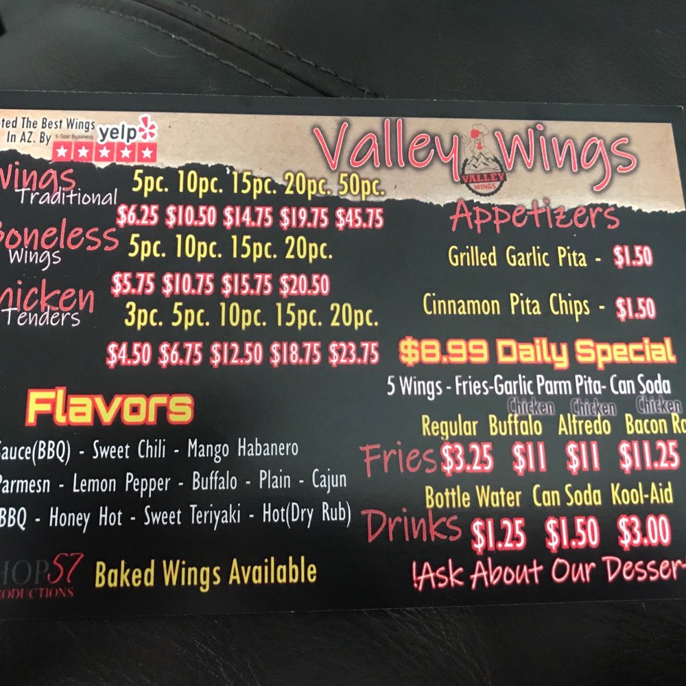 Valley Wings - Menu - Chicken Wings Near Me - Scottsdale, Arizona Valley Wings - Menu - Chicken Wings Near Me - Scottsdale, Arizona