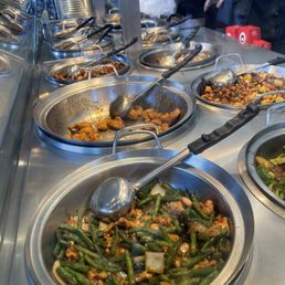 the entrees looked fresh and full, orange chicken dunning low but they cooked and put a new batch out right away