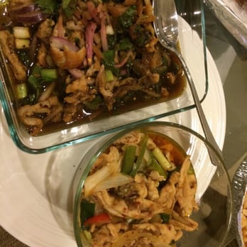Vieng Thai - Warm pork salad(?) and sweet chili chicken - Thai Near Me - Houston, Texas