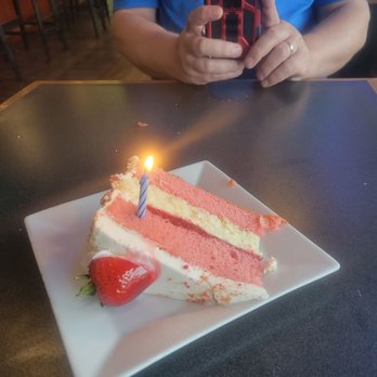 Dock of the Bay - HAPPY BIRTHDAY TO ME- Strawberry Cheesecake Cake; layered cake with cheesecake in the middle w/ vanilla frosting - Seafood Near Me - Sparrows Point, Maryland Dock of the Bay - HAPPY BIRTHDAY TO ME- Strawberry Cheesecake Cake; layered cake with cheesecake in the middle w/ vanilla frosting - Seafood Near Me - Sparrows Point, Maryland