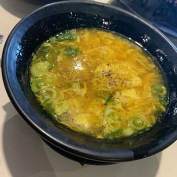 Lulu's Thai Noodle Shop - Egg Flower Soup - made with yellow curry - lacking all the flavor - tasted of water with well ribboned eggs and a pinch of yellow curry - Thai Near Me - Overland Park, Kansas