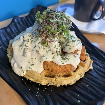 Waffle’s Town - a waffle with sauce and sprouts - Breakfast & Brunch Near Me - Bayamón, Puerto Rico Waffle’s Town - a waffle with sauce and sprouts - Breakfast & Brunch Near Me - Bayamón, Puerto Rico