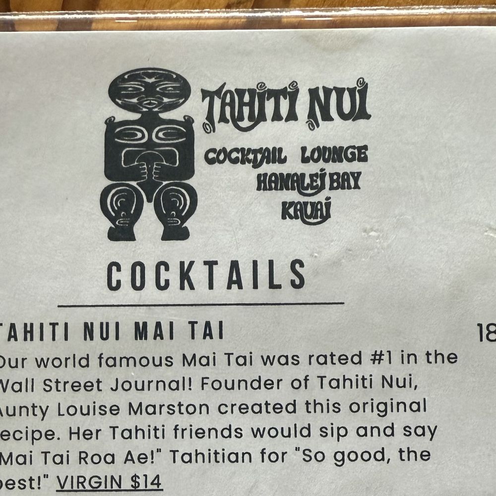 Tahiti Nui - Original Mai Tai Menu - Seafood Near Me - Hanalei, Hawaii Tahiti Nui - Original Mai Tai Menu - Seafood Near Me - Hanalei, Hawaii