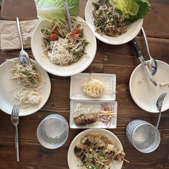 Larb Thai Food & Tapas - Duck larb, Laos salad, Grilled coconut sticky rice, Pork belly and rice skewer, Chicken thigh and pork skewers - Thai Near Me - El Cerrito, California