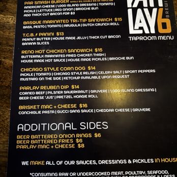 Parlay 6 Brewing - Main menu - Brewpubs Near Me - Reno, Nevada