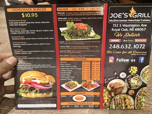 Menu photo 2 Joe's Grill Royal Oak, MI