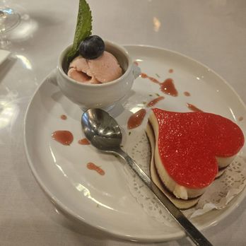 Motier - Raspberry heart cake with strawberry ice cream - French Near Me - Clifton, Virginia Motier - Raspberry heart cake with strawberry ice cream - French Near Me - Clifton, Virginia