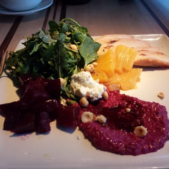 Root Down DIA - Beet salad with chicken, arugula, and goat cheese - New American Near Me - Denver, Colorado
