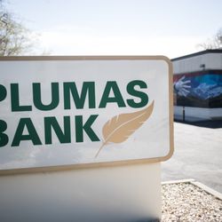 Plumas Bank - Reno branch sign and mural.