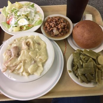 Dinner Bell Cafe and Bake Shop - Chicken and dumplings with salad, green beans, black eye peas and wheat roll with drink. $14.15 - American Near Me - Houston, Texas Dinner Bell Cafe and Bake Shop - Chicken and dumplings with salad, green beans, black eye peas and wheat roll with drink. $14.15 - American Near Me - Houston, Texas