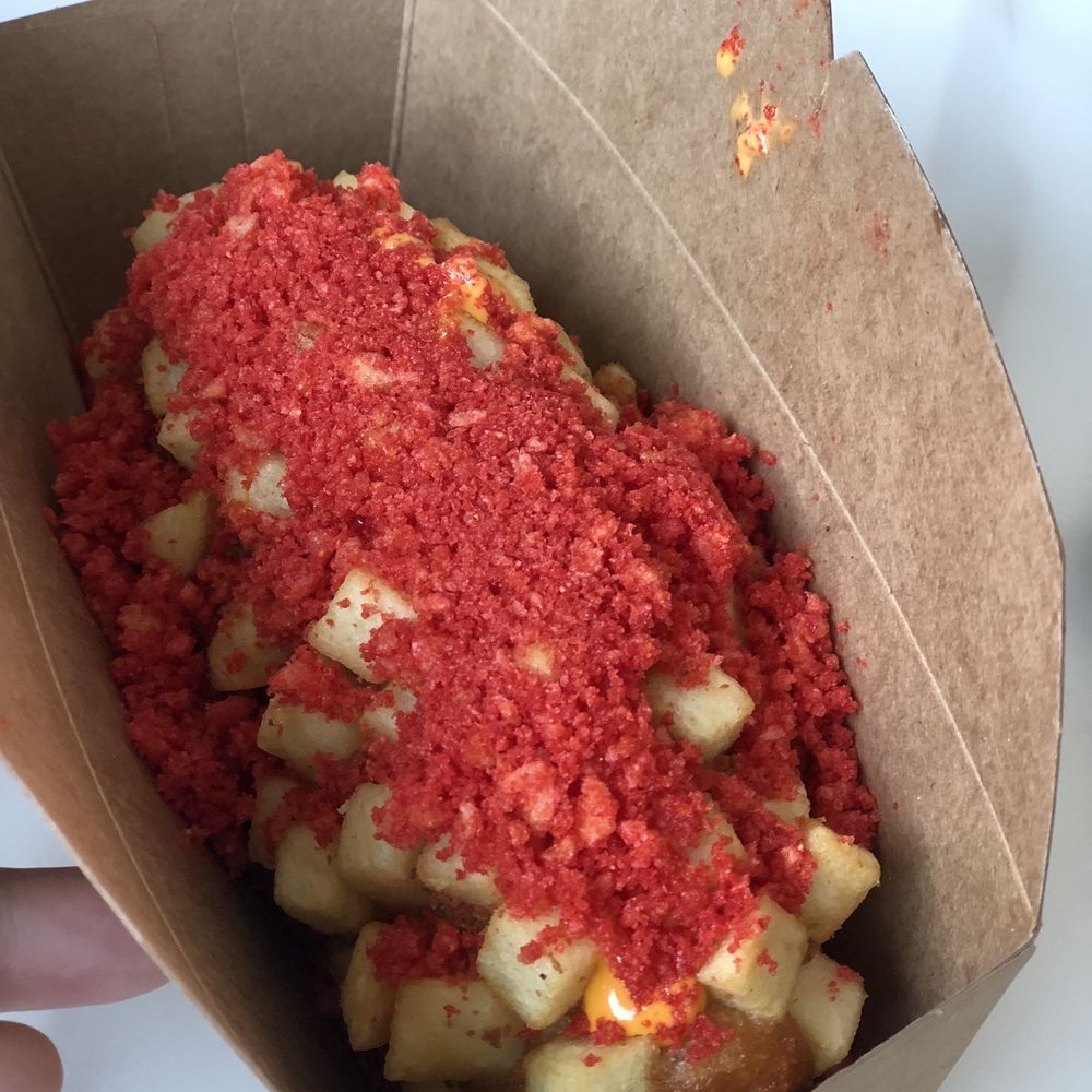 Myungrang Hotdog - Flamin hot Cheeto's potato maybe cheese - Korean Near Me - Dublin, California Myungrang Hotdog - Flamin hot Cheeto's potato maybe cheese - Korean Near Me - Dublin, California