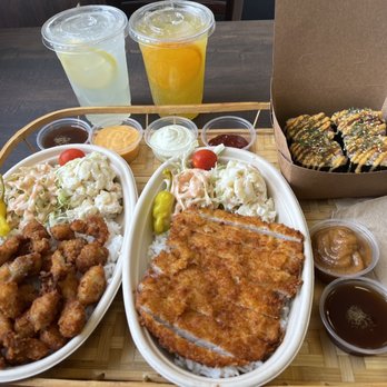 HawaU - Requested sauces on the side. Chicken loco bowl $9.99, pork katsu bowl $9.99, 2 spam musubi $7, lemonade $3.50, mango spritzer $3.50 - Fast Food Near Me - Manassas, Virginia