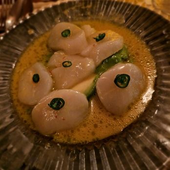 Thai Diner - Scallop Imperial- raw chilled sea scallops, avocado, pickled Thai bird chili, and passion fruit nam prik. $16. Not spicy but tasty - Thai Near Me - New York, New York Thai Diner - Scallop Imperial- raw chilled sea scallops, avocado, pickled Thai bird chili, and passion fruit nam prik. $16. Not spicy but tasty - Thai Near Me - New York, New York