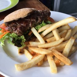 Macrocarpa Cafe - Our steak burger with fries.