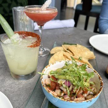 Oak - Ceviche, Pineapple Vive, and Rose gold cocktail - New American Near Me - Laguna Beach, California