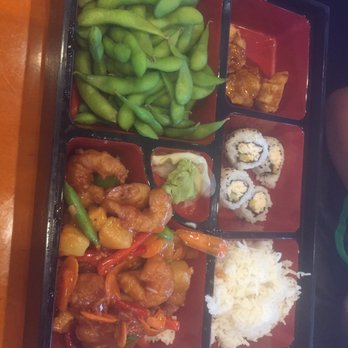 Pei Wei Asian Kitchen - Bento box with sweet and sour shrimp, California roll, edamame and (fried) dumplings. - Asian Fusion Near Me - Fairfax, Virginia Pei Wei Asian Kitchen - Bento box with sweet and sour shrimp, California roll, edamame and (fried) dumplings. - Asian Fusion Near Me - Fairfax, Virginia