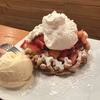 Endless Summer Sweets - Strawberry funnel cake with vanilla ice cream - Desserts Near Me - Berkeley, California