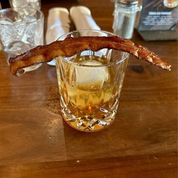 Lazy Dog - My suggestion, try this Smoked candy bacon old fashioned. Super Yum. - New American Near Me - Fresno, California