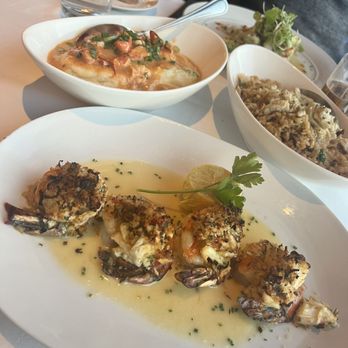 Eddie V's Prime Seafood - Jumbo stuffed shrimp. Sides of lobster mashed potatoes and crab fried rice. - Seafood Near Me - Mclean, Virginia