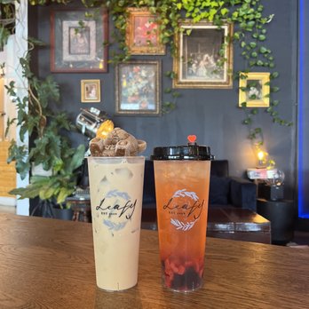 Leafy - Leafy Milk Tea with Milk Teddy Bear & Strawberry Soda with Brown Sugar Boba - Asian Fusion Near Me - Pembroke Pines, Florida Leafy - Leafy Milk Tea with Milk Teddy Bear & Strawberry Soda with Brown Sugar Boba - Asian Fusion Near Me - Pembroke Pines, Florida