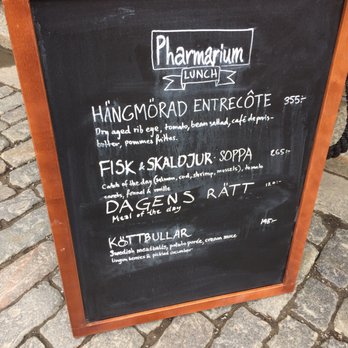 Pharmarium - The sign in front of the restaurant indicating the daily specials. The meatballs were good, and the meal of the day (salmon) was a steal! - Cocktail Bars Near Me - Stockholm, Alberta Pharmarium - The sign in front of the restaurant indicating the daily specials. The meatballs were good, and the meal of the day (salmon) was a steal! - Cocktail Bars Near Me - Stockholm, Alberta