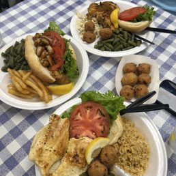 Grilled chicken sandwich, blackened shrimp po boy, blackened grouper sandwich