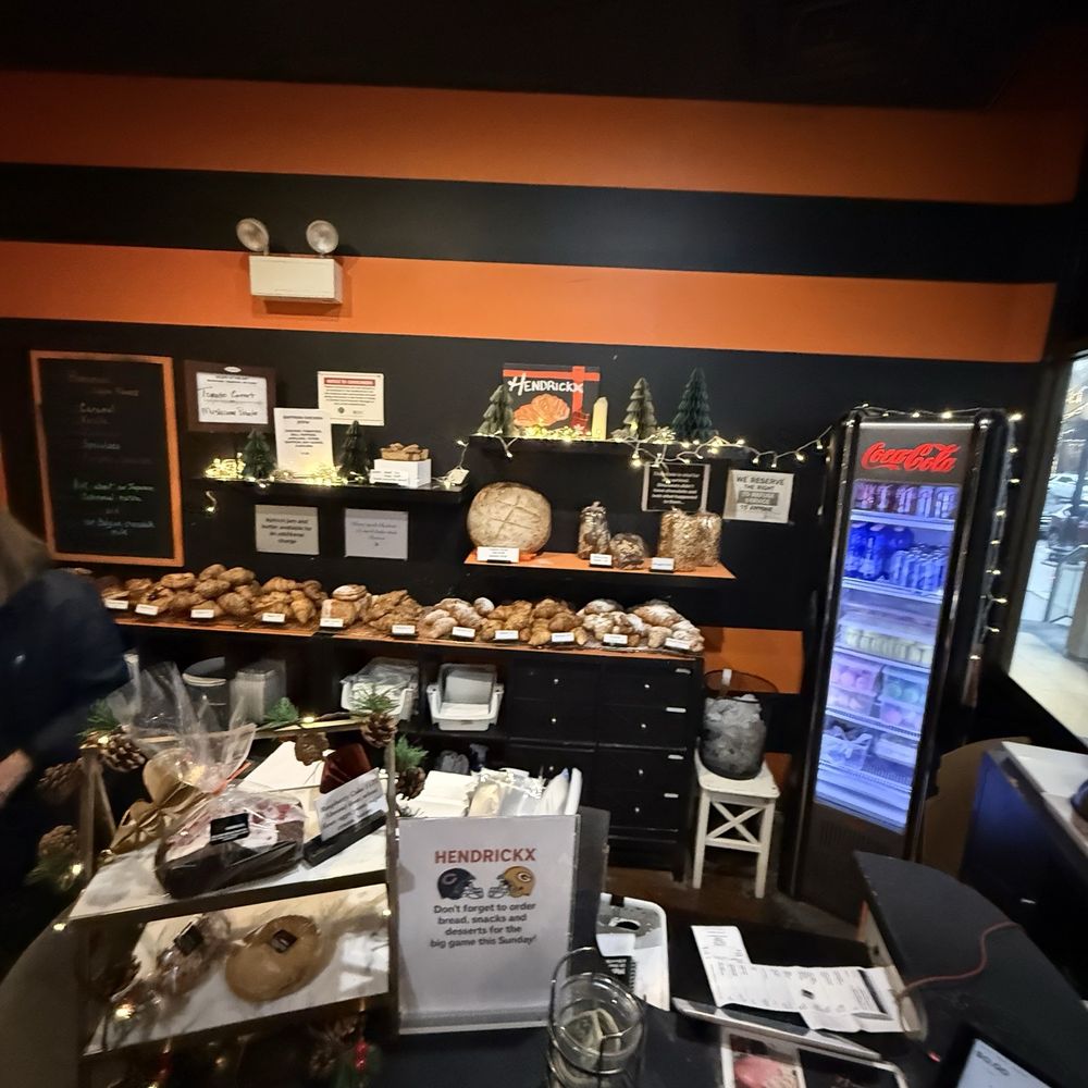 Behind the counter -- quite an array of croissants and pastries. Behind the counter -- quite an array of croissants and pastries.