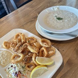 Calamari and clam chowder