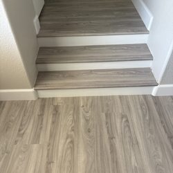 Affordable Flooring & More - LUX LVP-Oyster FULL Stair Treads with Reversible White Risers