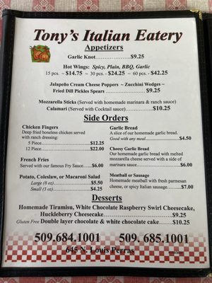 Menu photo 5 Tony's Italian Eatery Colville, WA Menu photo 5 Tony's Italian Eatery Colville, WA