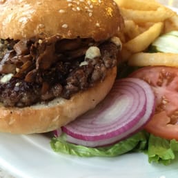 The Train Burger with red onions