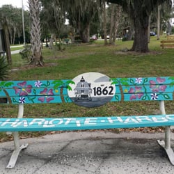Bayshore Live Oak Park - Painted bench in park.