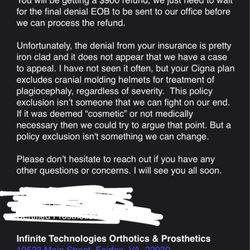 Infinite Technologies Orthotics & Prosthetics - Email with service provider