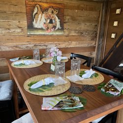 Warung RieRie - Table set inside the warung rice hut.