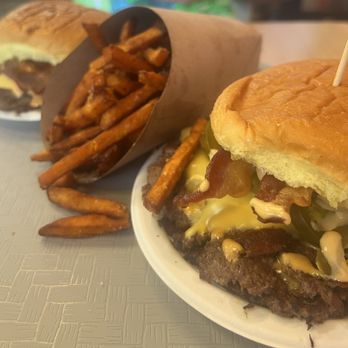 For The Win - Double Cheeseburger + Bacon &Jalapeños  Sweet Potato Fries - Sandwiches Near Me - Van Nuys, California