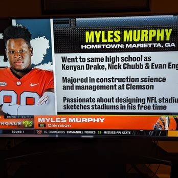 Clemson University - Clemson's Myles Murphy from Marietta (Atlanta), Georgia drafted 28th by the Cincinnati Bengals in the NFL Draft on April 27, 2023. Congrats! - Colleges & Universities Near Me - Clemson, South Carolina Clemson University - Clemson's Myles Murphy from Marietta (Atlanta), Georgia drafted 28th by the Cincinnati Bengals in the NFL Draft on April 27, 2023. Congrats! - Colleges & Universities Near Me - Clemson, South Carolina
