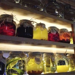Marvel at the large vessels filled with alcohol infused fruits! Marvel at the large vessels filled with alcohol infused fruits!